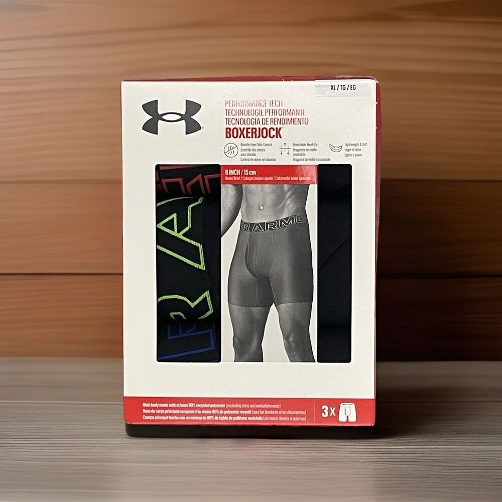 Under Armour Boxerjock Performance Tech Mens Size 37-41 XL 3 Pack Boxer Briefs